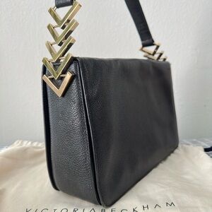 Victoria Beckham Black and Gold Chevron Shoulder Bag